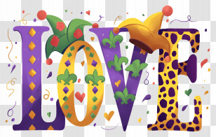 Mardi Gras Love - Colorful LOVE Letters With Mardi Gras Theme Transparent PNG