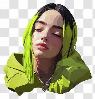 Billie Eilish - Modern Stylized Portrait With Green Hair Transparent PNG