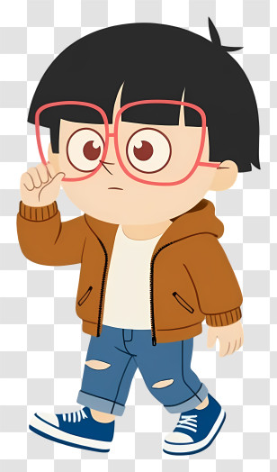 Cartoon Boy With Glasses - Boy With Red Glasses In Brown Jacket Transparent PNG