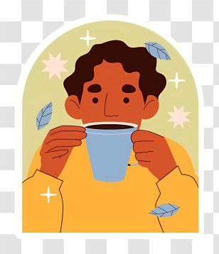 Coffee - Person Drinking From A Cup With Autumn Leaves Transparent PNG