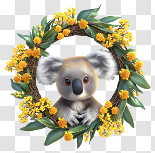 Australia Day - Koala Surrounded By Yellow Flower Wreath Transparent PNG