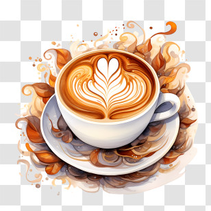 Cappuccino Day - Beautiful Coffee Cup With Latte Art Design Transparent PNG