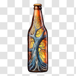 Beer Bottle - Artistic Beer Bottle With Tree Design Transparent PNG