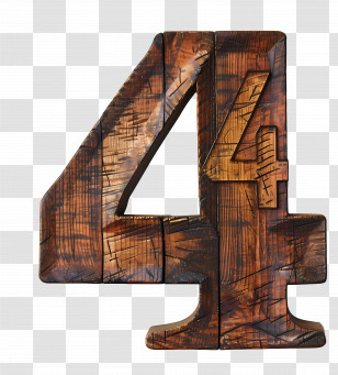 Number 4 - Carved Wooden Number 4 Transparent PNG