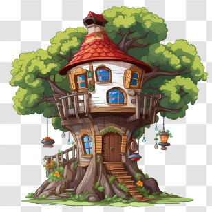 Tree House - Whimsical Treehouse Illustration With Nature Elements Transparent PNG