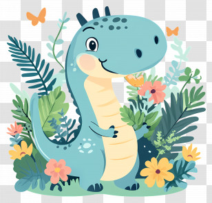 Cartoon Dinosaur - Cute Dinosaur With Floral Background Transparent PNG