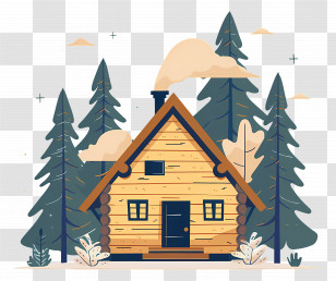 Log Cabin House - Small Cute Doodle House In The Forest Transparent PNG