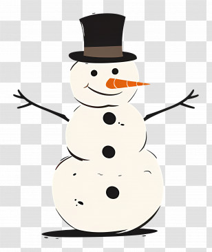 Snowman - Cartoon Illustration Of A Snowman With Hat And Carrot Nose Transparent PNG