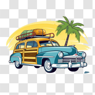 Retro Summer Vacation
 - Retro Car With Luggage And Palm Tree Transparent PNG