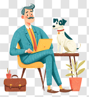 Take Your Dog To Work Day - Man Working With Laptop And Dog Transparent PNG