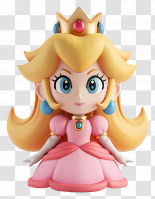 Princess Peach - Chibi Princess Doll With A Crown And Pink Dress Transparent PNG
