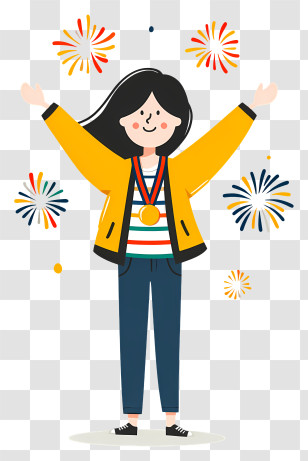 Girl Celebrating Victory - Celebrating Cartoon Girl Transparent PNG