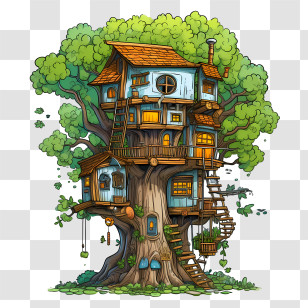 Tree House - Decorative Whimsical Treehouse Illustration Transparent PNG