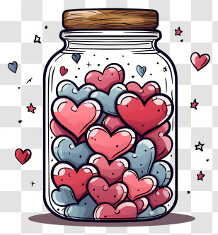 Mason Jar - Jar Filled With Cartoon Hearts Transparent PNG