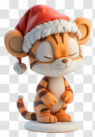 Tigger Christmas - Tiger With Santa Hat And Closed Eyes Transparent PNG