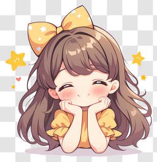 Anime Happy - Chibi Girl With Yellow Bow And Stars Transparent PNG