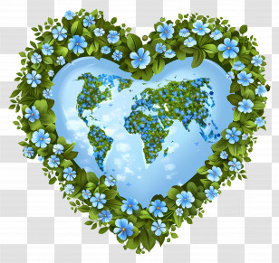 Earth Heart With Flowers - Heart-Shaped Earth Surrounded By Flowers Illustration Transparent PNG