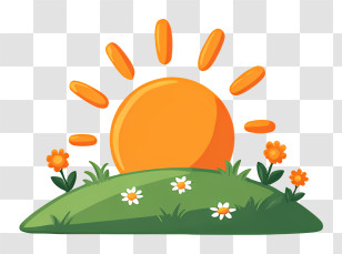 Sun On Green Hill - Sun Rising Over A Flower Field Transparent PNG