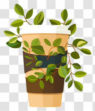 Eco Cup - Eco-Friendly Coffee Cup With Green Leaves Design Transparent PNG