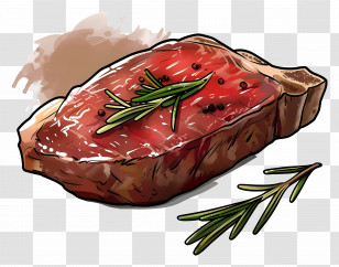 Steak - Grilled Steak Illustration With Rosemary Transparent PNG
