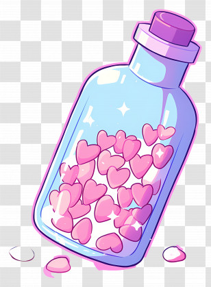 Love Medicine - Glass Bottle Filled With Pink Hearts Transparent PNG