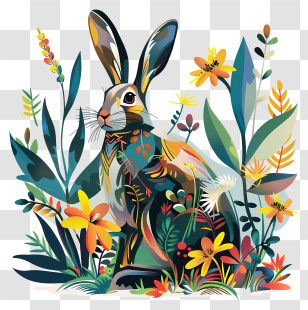 Easter Bunny - Floral Rabbit Illustration In Vibrant Colors Transparent PNG