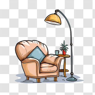 Couch And Lamp - Cozy Lounge Chair And Lamp Illustration Transparent PNG