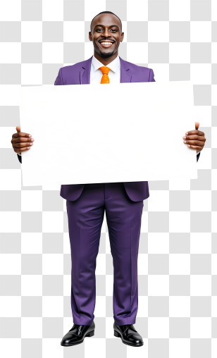 Businessman Holding Blank Placard - Smiling Man With Blank Sign Transparent PNG
