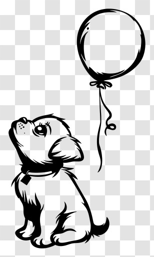 One Line Dog - Puppy With Balloon In Outline Design Transparent PNG