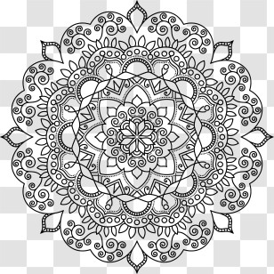 Blumen - Black And White Intricate Mandala Design Transparent PNG
