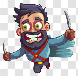 Cartoon Character - Cartoon Warrior With Knives In Action Transparent PNG