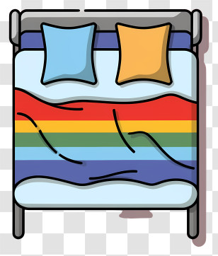 Rainbow Bedspread - Modern Bed With Rainbow Blanket And Pillows Transparent PNG