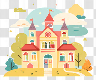 Cute House - Cute Cartoon House With Yard Transparent PNG