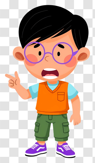 Cartoon Boy With Glasses - Boy With Glasses Pointing Transparent PNG