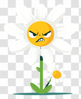Flower Emoji - Angry Cartoon Daisy Flower Illustration Transparent PNG