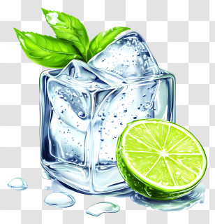 Fresh Fruit With Icecube - Ice Cube With Lime And Mint Transparent PNG