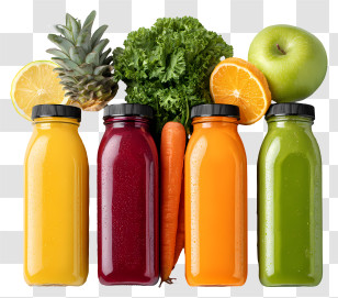 Fresh Juices - Variety Of Juice Bottles With Fruits And Vegetables Transparent PNG