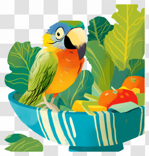 Parrot Eating Salad - Parrot With Vegetables Illustration Transparent PNG