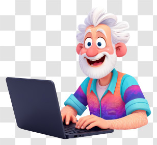 Elderly Man Using Laptop - Cheerful Grandpa At Laptop Transparent PNG