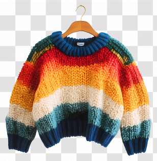 Knitted Sweater - Illustration Of A Rainbow Knit Sweater Transparent PNG