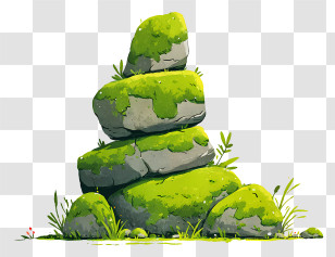 Mossy Stone - Balanced Stacked Rocks Illustration Transparent PNG
