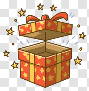 Red Gift Box - Red Gift Box With Golden Ribbon And Stars Transparent PNG
