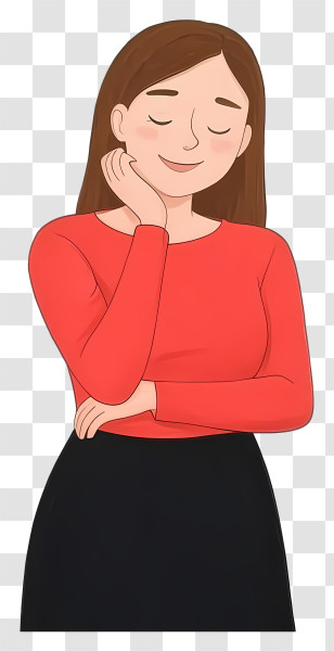 Sad Woman Thinking - Content Woman In Red Top Transparent PNG