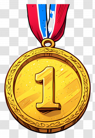 Olympic Medal - Illustration Of Gold Medal Number One Achievement Transparent PNG