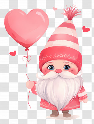 Valentines Day Gnome - Festive Gnome Holding Pink Heart Balloon Transparent PNG