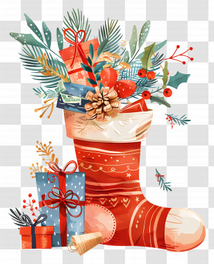 Christmas Sock - Christmas Stocking Filled With Gifts Transparent PNG