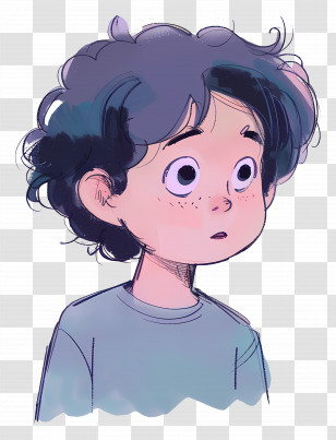 Child - Cartoon Boy With Curly Hair And Curious Expression Transparent PNG