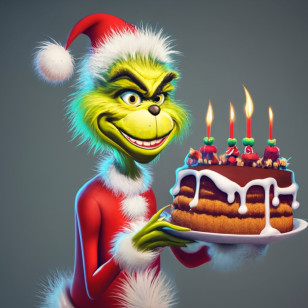 Christmas Grinch - Green Christmas Creature Holding Birthday Cake Transparent PNG