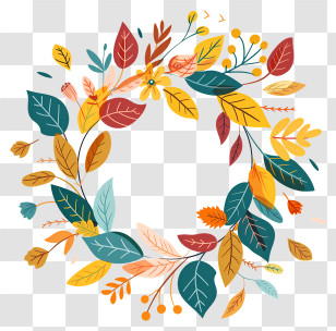 Boho Frame - Beautiful Autumn Wreath With Colorful Leaves Transparent PNG