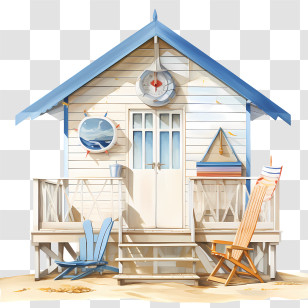 Beach Hut - Coastal Beach House With Rocking Chairs Transparent PNG